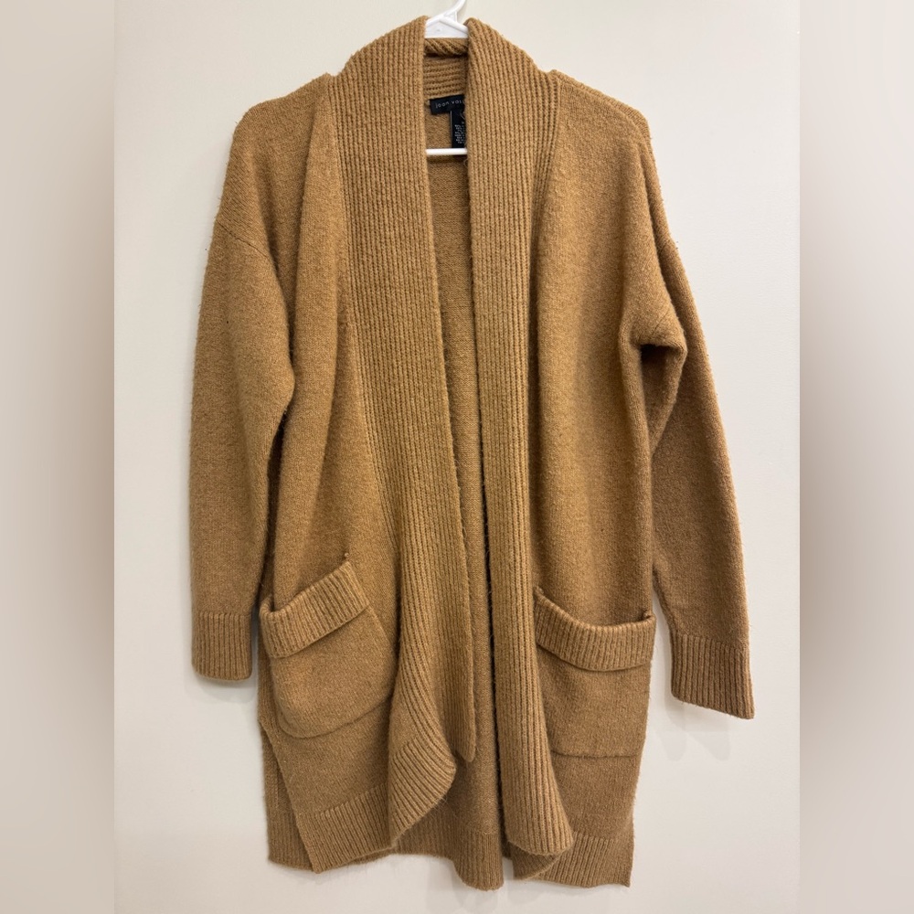 Joan Vass Tan Cardigan Sweater with Cozy Oversized Fit